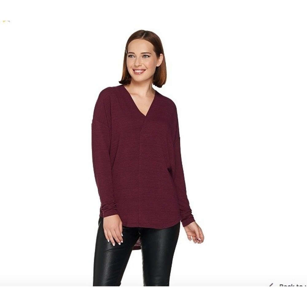 NWT Lisa Rinna 1x Hi Low Cocoon Knit Top Wine 114110